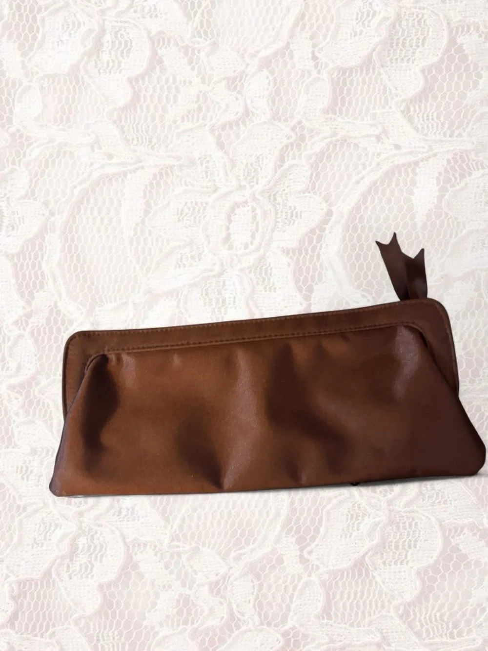 Embroidered Brown Floral Wristlet Clutch